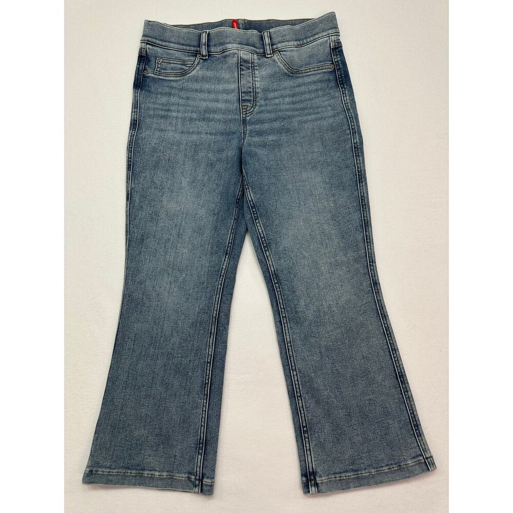 NWOT SPANX Denim Cropped Kick Flare Pull On Jeans Vintage Light Wash Size L - Picture 4 of 12
